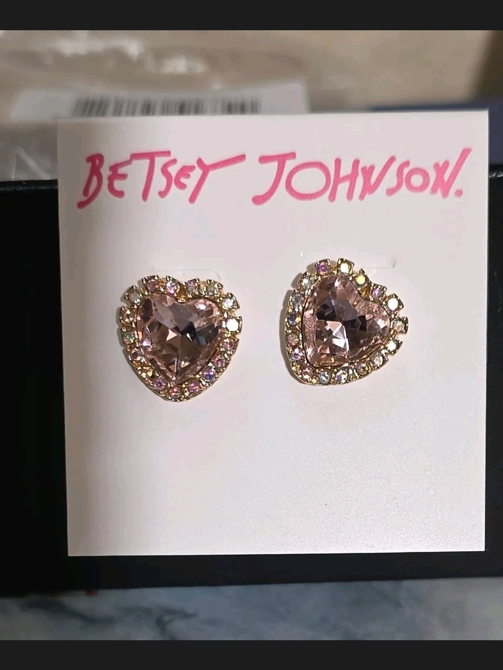 Betsey Johnson Blush Pink Heart Crystal Halo Stud Earrings